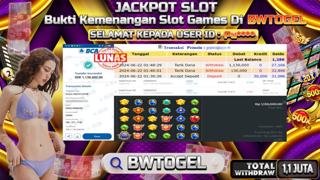 BUKTI JACKPOT SLOT STARLIGHT PRINCESS 1000 TERPERCAYA DI INDONESIA TGL 22-06-2024