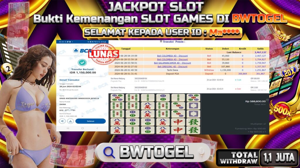 BUKTI JACKPOT SLOT MANIA MAHJONG TERPERCAYA DI INDONESIA TGL 28-06-2024