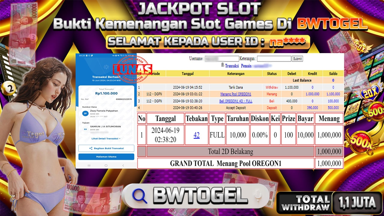 BUKTI JACKPOT TOGEL POOL OREGON 1 TERPERCAYA DI INDONESIA TGL 19-06-2024