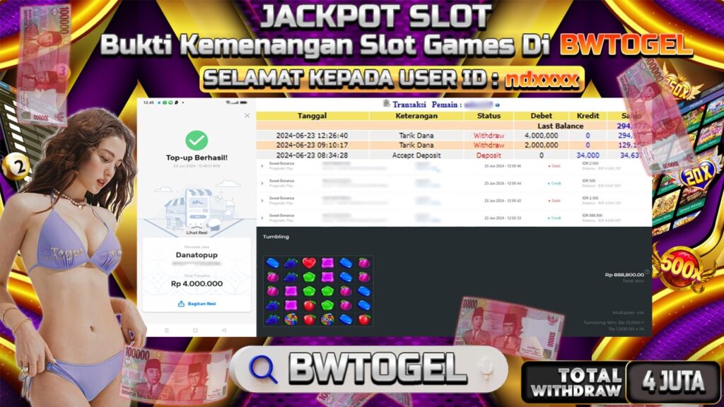 BUKTI JACKPOT SLOT SWEET BONANZA TERPERCAYA DI INDONESIA TGL 23-06-2024