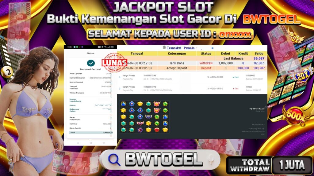 BUKTI JACKPOT SLOT STARLIGHT PRINCESS TERPERCAYA DI INDONESIA TGL 30-07-2024