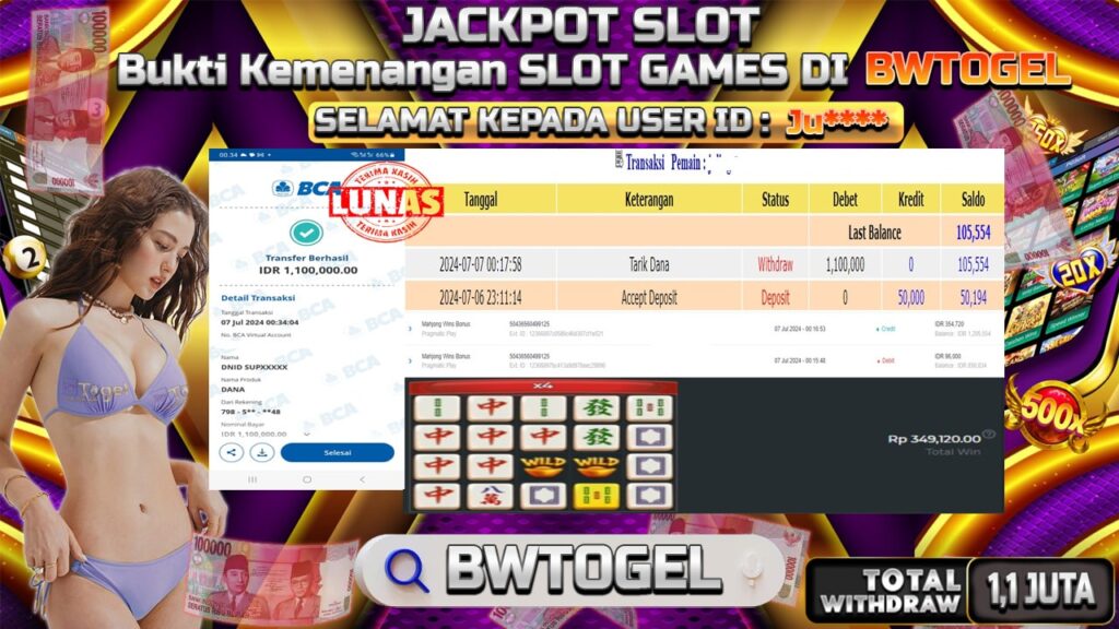 BUKTI JACKPOT SLOT MAHJONG WINS BONUS TERPERCAYA DI INDONESIA TGL 07-07-2024