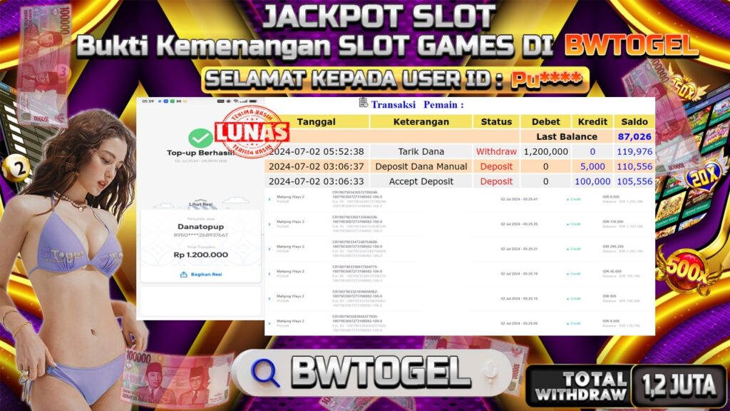 BUKTI JACKPOT SLOT MAHJONG WAYS 2 TERPERCAYA DI INDONESIA TGL 02-07-2024