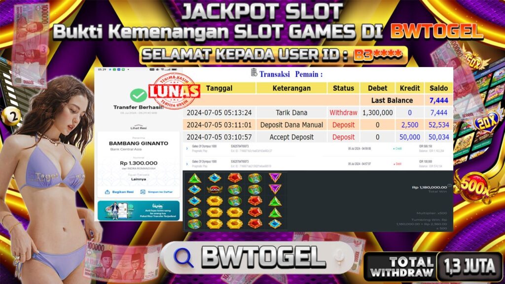 BUKTI JACKPOT SLOT GATES OF OLYMPUS 1000 TERPERCAYA DI INDONESIA TGL 05-07-2024