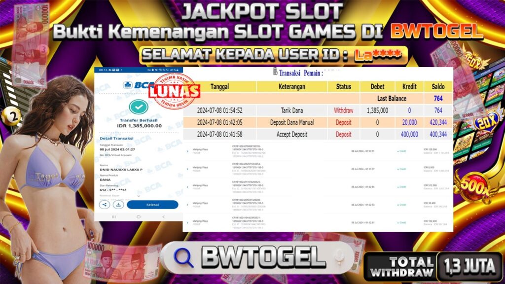 BUKTI JACKPOT SLOT MAHJONG WAYS TERPERCAYA DI INDONESIA TGL 08-07-2024