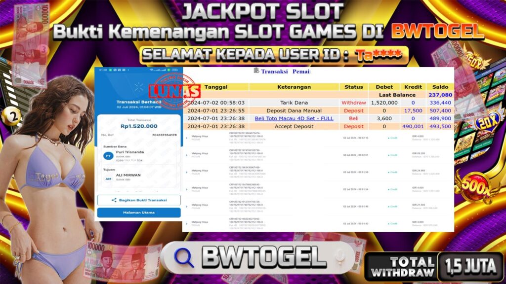 BUKTI JACKPOT SLOT MAHJONG WAYS  TERPERCAYA DI INDONESIA TGL 02-07-2024