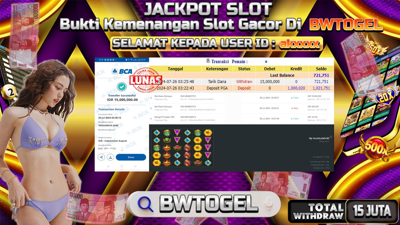 BUKTI JACKPOT SLOT MANIA OLYMPUS TERPERCAYA DI INDONESIA TGL 26-07-2024