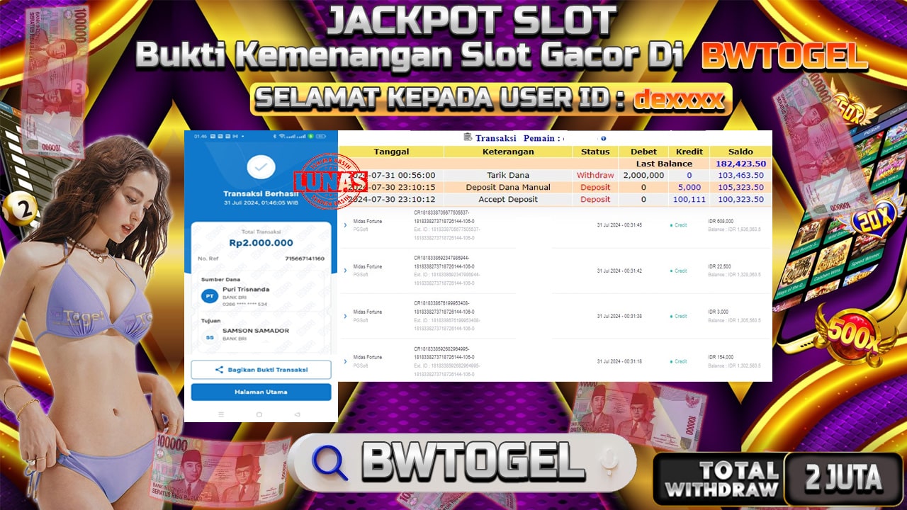 BUKTI JACKPOT SLOT MIDAS FORTUNE TERPERCAYA DI INDONESIA TGL 31-07-2024