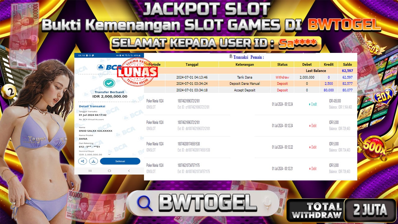 BUKTI JACKPOT SLOT POKER MANIA 1024 TERPERCAYA DI INDONESIA TGL 01-07-2024