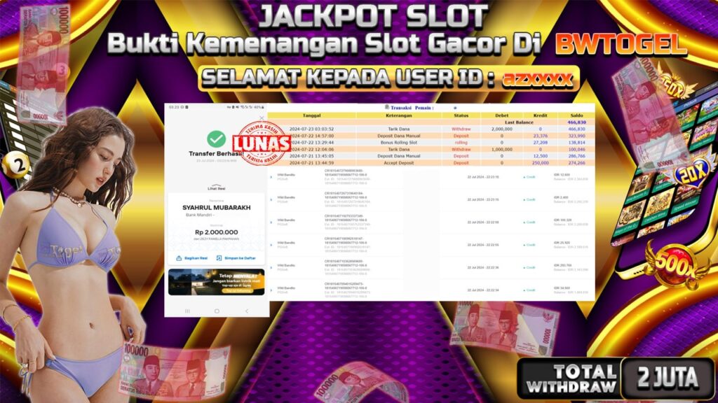 BUKTI JACKPOT SLOT WILD BANDITO TERPERCAYA DI INDONESIA TGL 23-07-2024