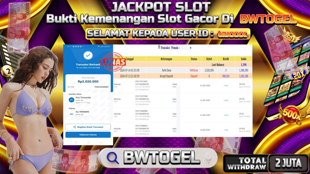 BUKTI JACKPOT SLOT MAHJONG WAYS TERPERCAYA DI INDONESIA TGL 14-07-2024