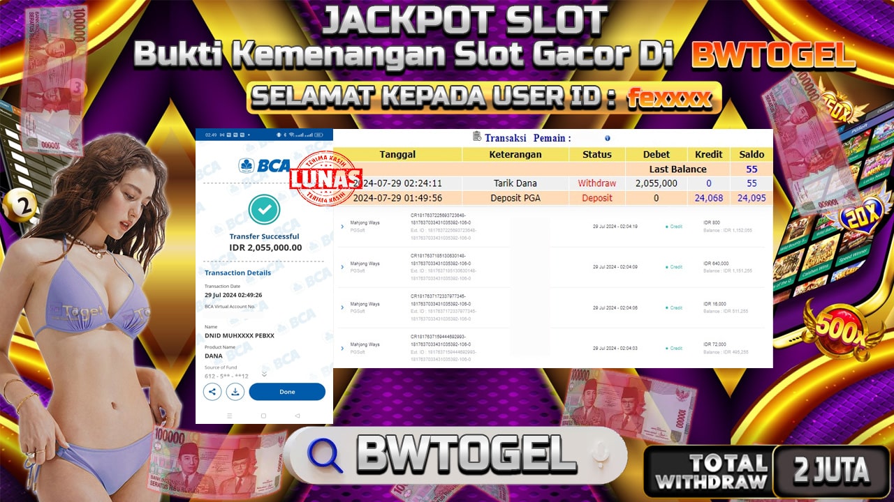 BUKTI JACKPOT SLOT MAHJONG WAYS TERPERCAYA DI INDONESIA TGL 29-07-2024