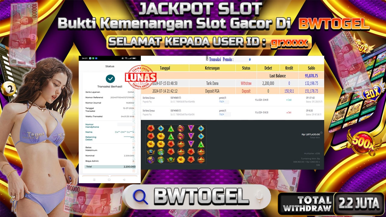 BUKTI JACKPOT SLOT MANIA OLYMPUS TERPERCAYA DI INDONESIA TGL 15-07-2024