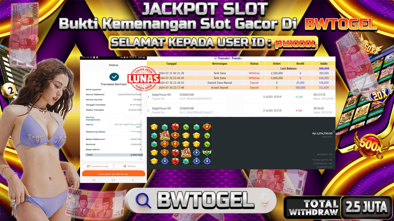 BUKTI JACKPOT SLOT STARLIGHT PRINCESS 1000 TERPERCAYA DI INDONESIA TGL 31-07-2024