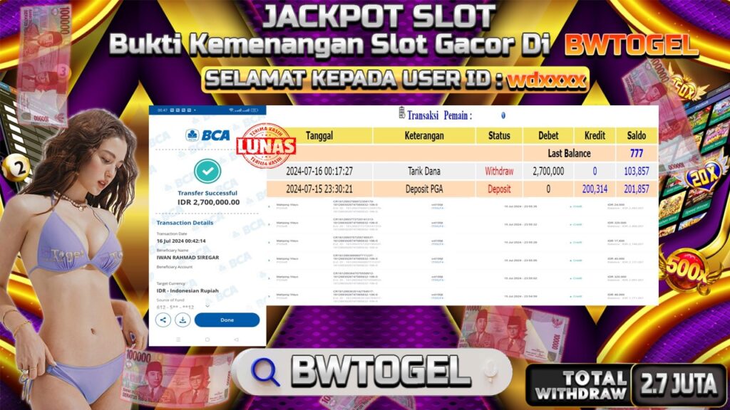 BUKTI JACKPOT SLOT MAHJONG WAYS TERPERCAYA DI INDONESIA TGL 16-07-2024