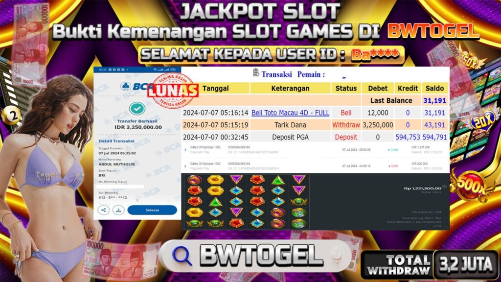 BUKTI JACKPOT SLOT GATES OF OLYMPUS 1000 TERPERCAYA DI INDONESIA TGL 07-07-2024