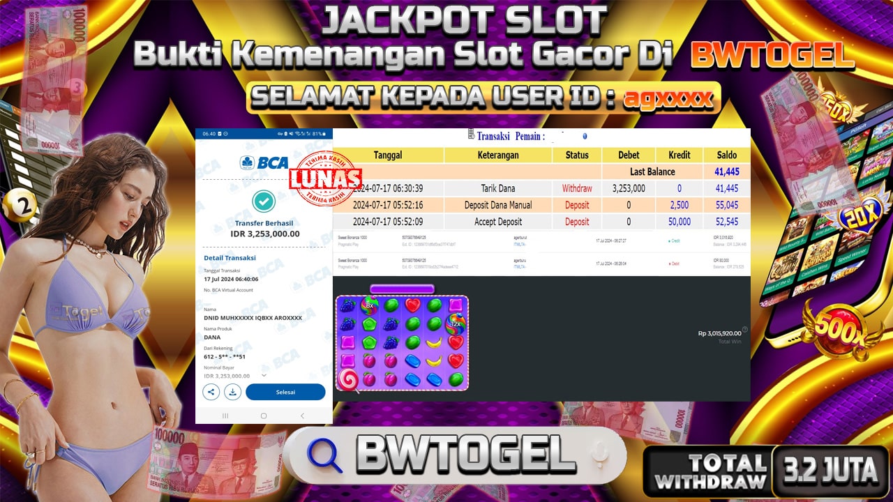 BUKTI JACKPOT SLOT SWEET BONANZA 1000 TERPERCAYA DI INDONESIA TGL 17-07-2024