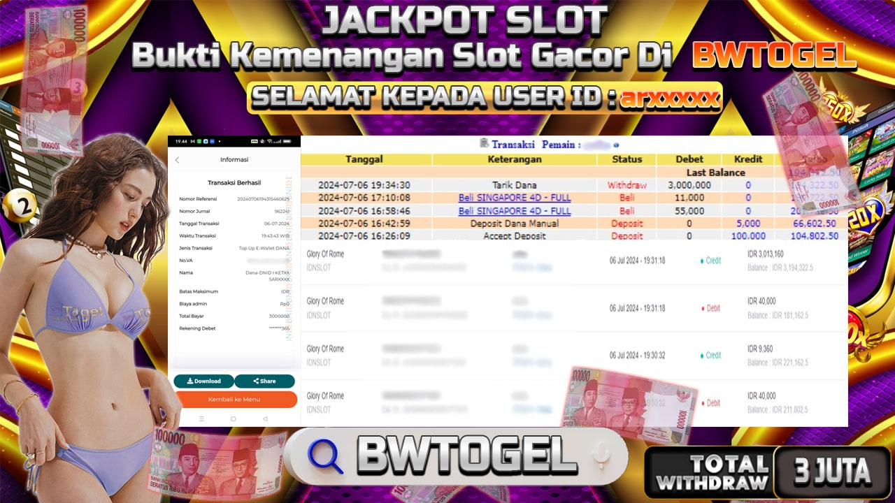 BUKTI JACKPOT SLOT GLORY OF ROME TERPERCAYA DI INDONESIA TGL 06-07-2024