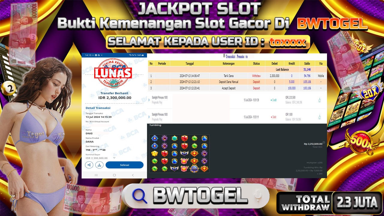 BUKTI JACKPOT SLOT STARLIGHT PRINCESS 1000 TERPERCAYA DI INDONESIA TGL 13-07-2024