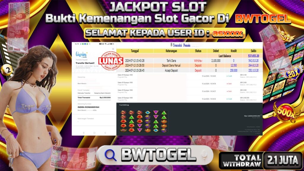 BUKTI JACKPOT SLOT GATES OF OLIYMPUS 1000 TERPERCAYA DI INDONESIA TGL 13-07-2024