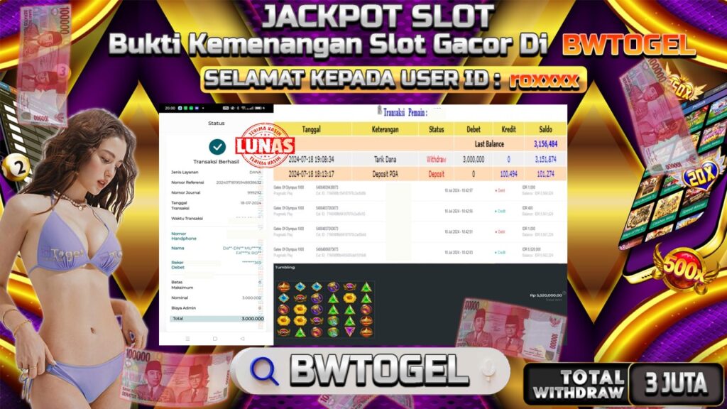 BUKTI JACKPOT SLOT GATES OF OLYMPUS 1000 TERPERCAYA DI INDONESIA TGL 18-07-2024