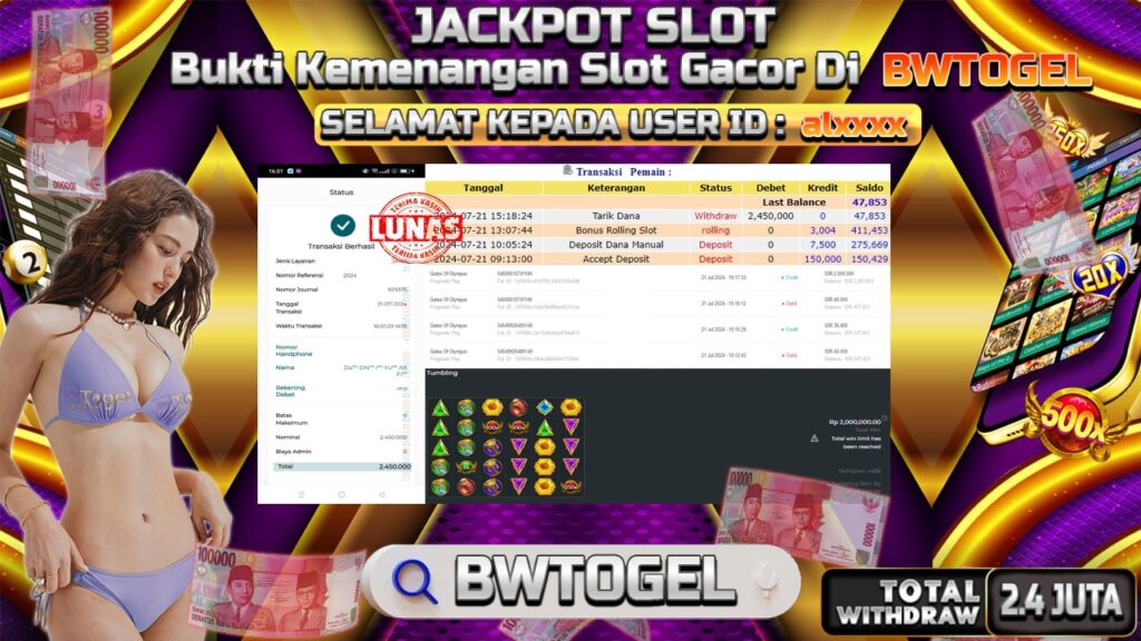 BUKTI JACKPOT SLOT GATES OF OLYMPUS TERPERCAYA DI INDONESIA TGL 21-07-2024