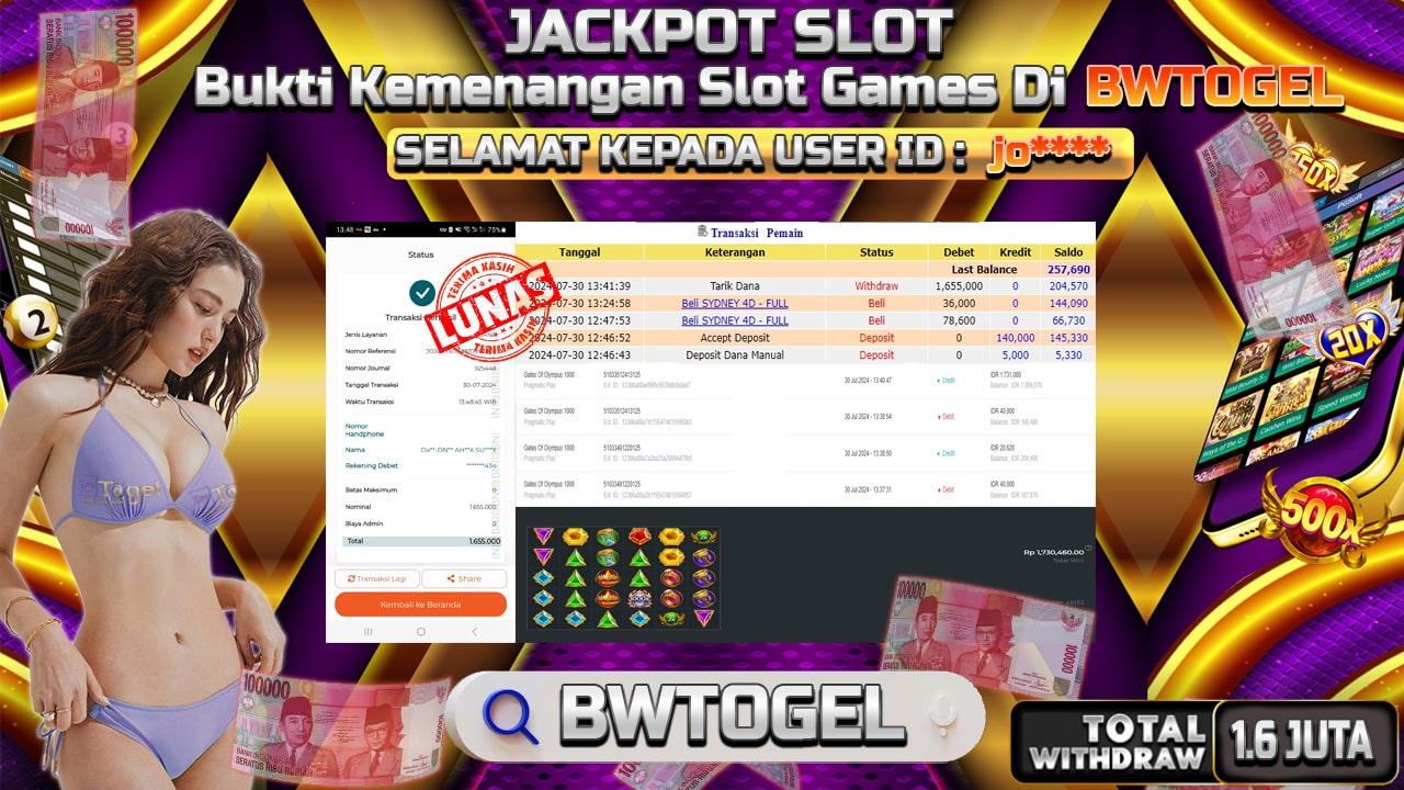 BUKTI JACKPOT SLOT GATES OF OLYMPUS 1000 TERPERCAYA DI INDONESIA TGL 30-07-2024