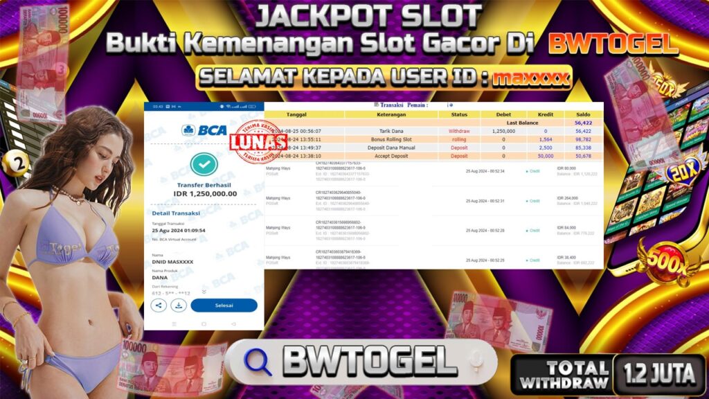 BUKTI JACKPOT SLOT MAHJONG WAYS TERPERCAYA DI INDONESIA TGL 25-08-2024