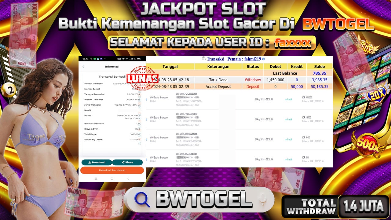 BUKTI JACKPOT SLOT WILD BOUNTY SHOWDOWN TERPERCAYA DI INDONESIA TGL 28-08-2024