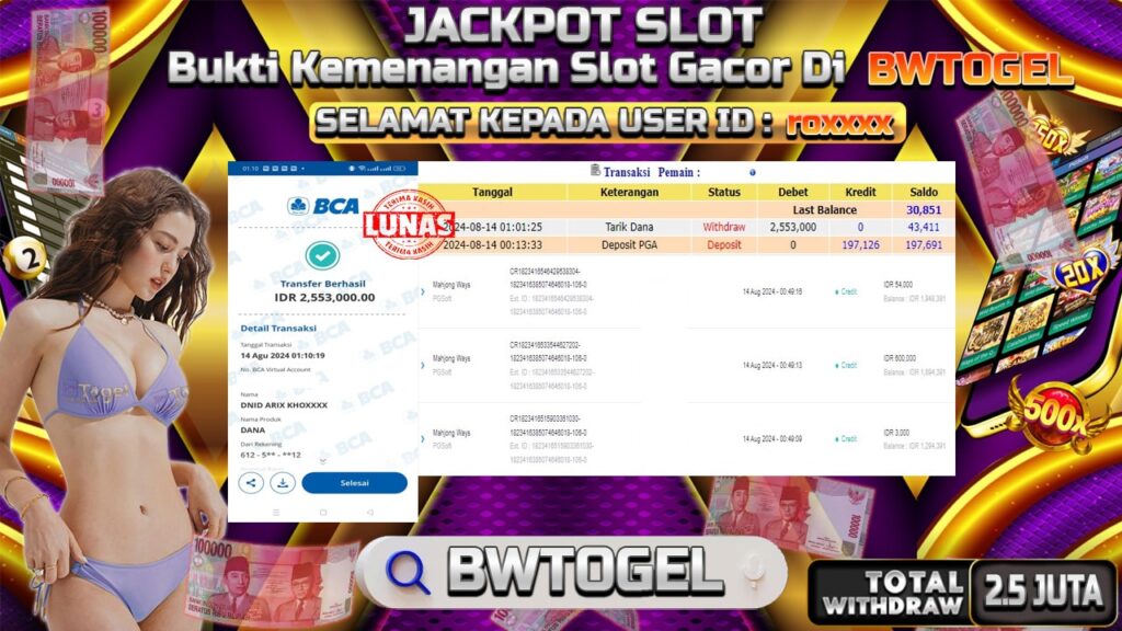 BUKTI JACKPOT SLOT MAHJONG WAYS TERPERCAYA DI INDONESIA TGL 14-08-2024