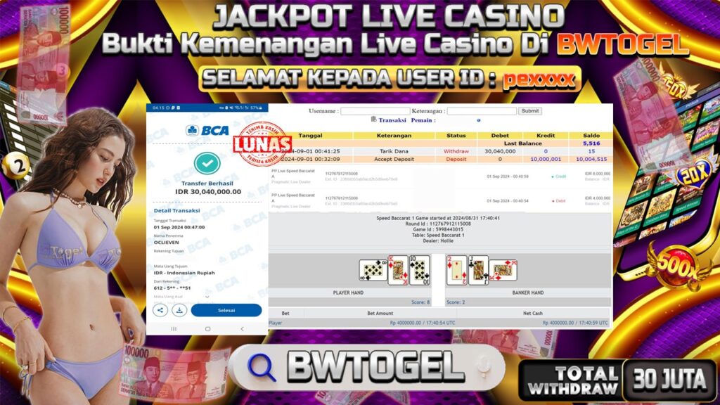 BUKTI JACKPOT SPEED BACCARAT A TERPERCAYA DI INDONESIA TGL 01-09-2024