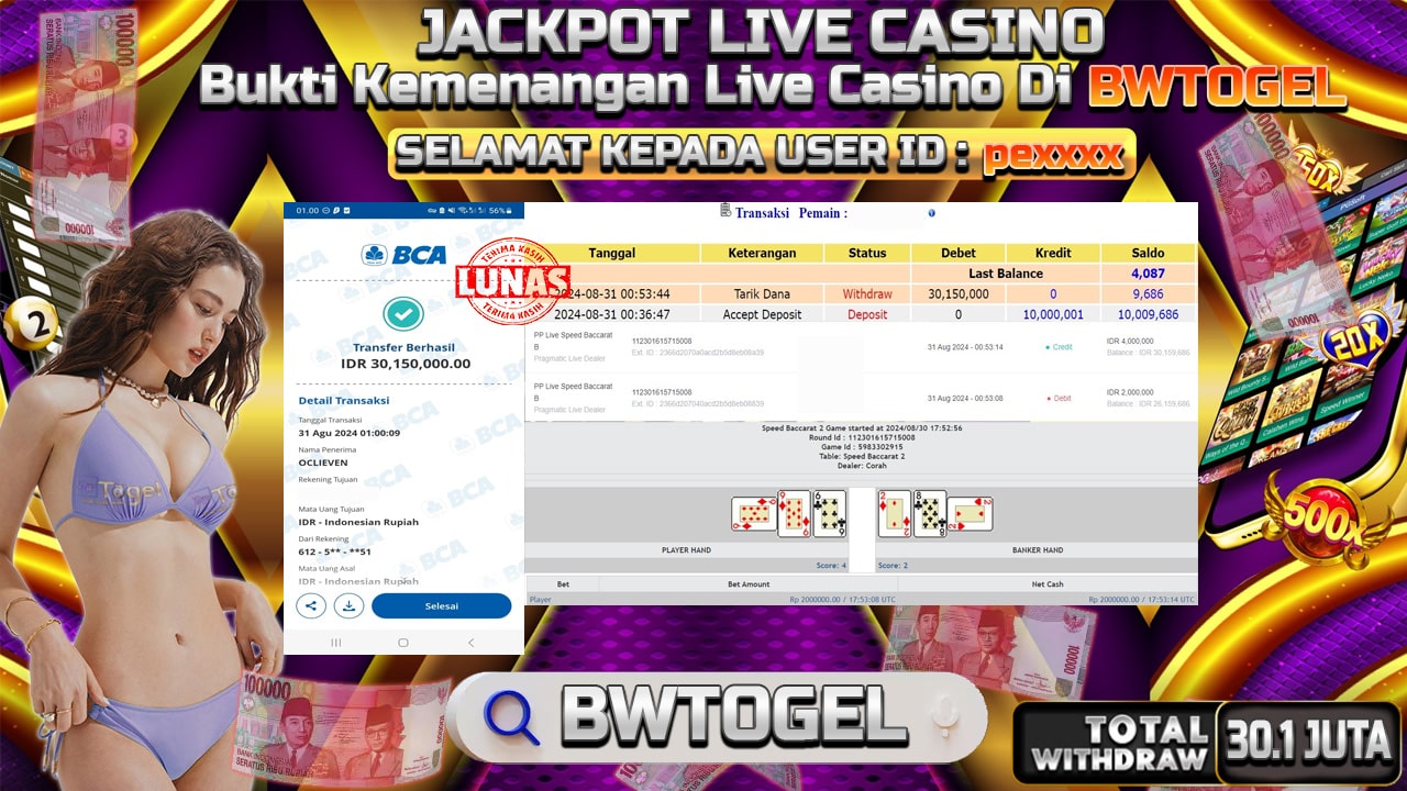 BUKTI JACKPOT SPEED BACCARAT B TERPERCAYA DI INDONESIA TGL 31-08-2024