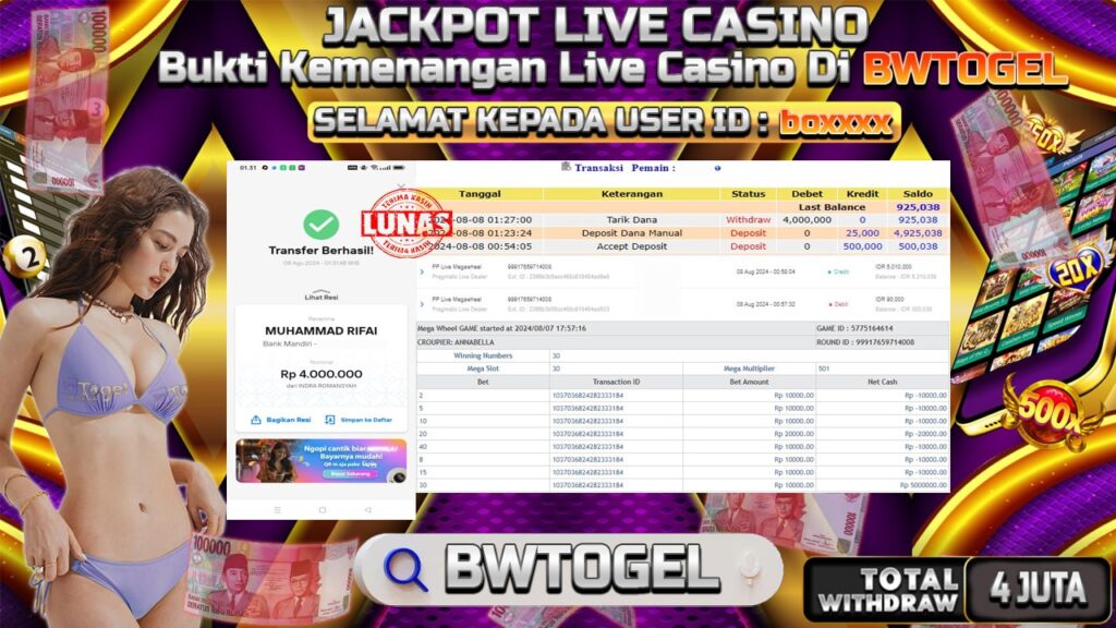 BUKTI JACKPOT PP LIVE MEGAWHEEL TERPERCAYA DI INDONESIA TGL 08-08-2024