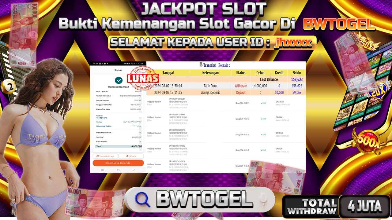 BUKTI JACKPOT SLOT WILD BOUNTY SHOWDOWN TERPERCAYA DI INDONESIA TGL 02-08-2024