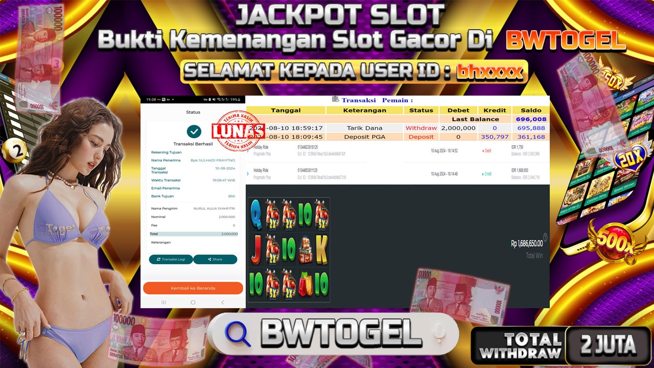 BUKTI JACKPOT SLOT HOLIDAY RIDE TERPERCAYA DI INDONESIA TGL 10-08-2024