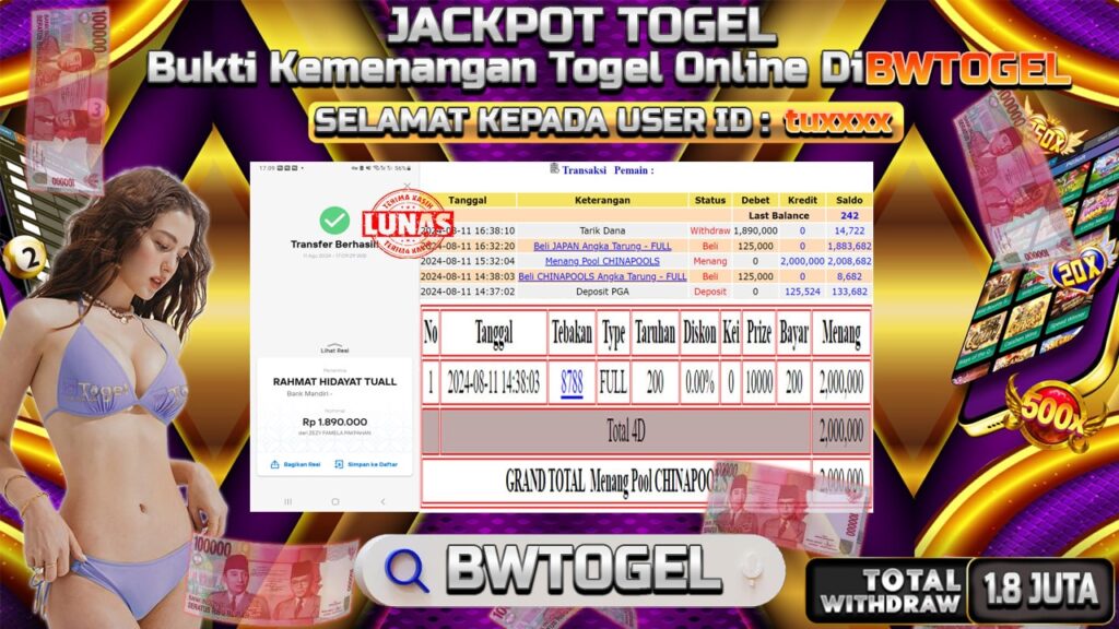 BUKTI JACKPOT TOGEL ONLINE POOL CHINA TERPERCAYA DI INDONESIA TGL 11-08-2024