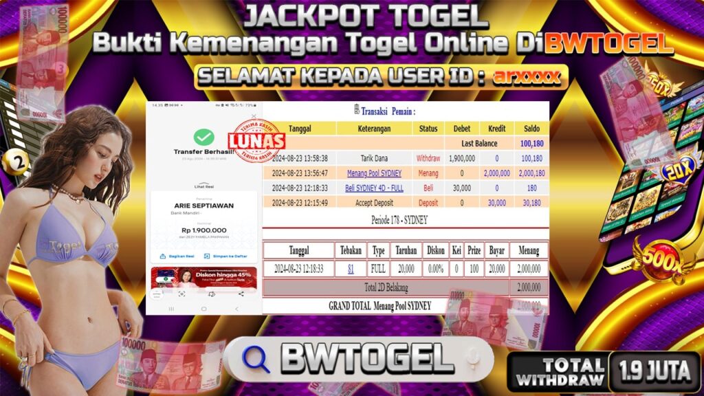 BUKTI JACKPOT TOGEL ONLINE POOL SYDNEY TERPERCAYA DI INDONESIA TGL 23-08-2024