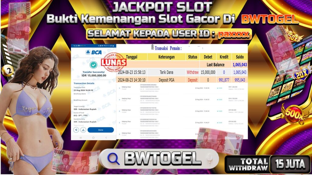 BUKTI JACKPOT SLOT MAHJONG WAYS TERPERCAYA DI INDONESIA TGL 23-08-2024