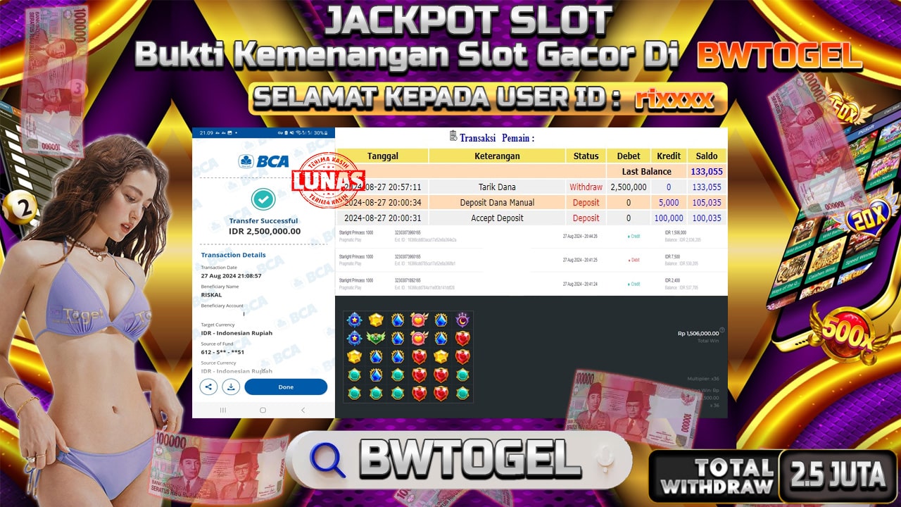 BUKTI JACKPOT SLOT STARLIGHT PRINCESS 1000 TERPERCAYA DI INDONESIA TGL 27-08-2024