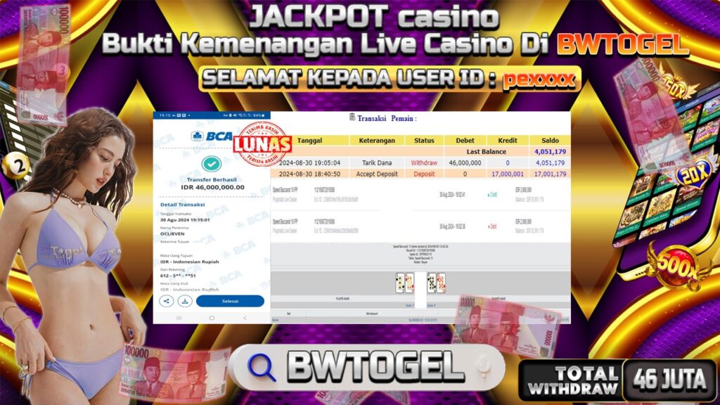 BUKTI JACKPOT LIVE CASINO BACCARAT 10 TERPERCAYA DI INDONESIA TGL 30-08-2024