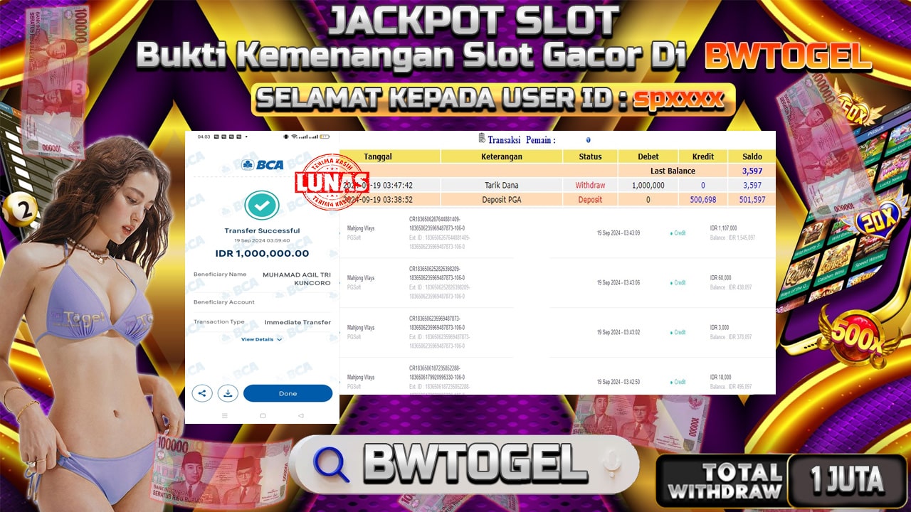 BUKTI JACKPOT SLOT MAHJONG WAYS TERPERCAYA DI INDONESIA TGL 19-09-2024