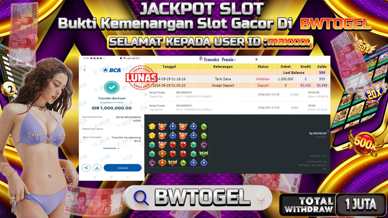 BUKTI JACKPOT SLOT STARLIGHT PRINCESS TERPERCAYA DI INDONESIA TGL 29-09-2024