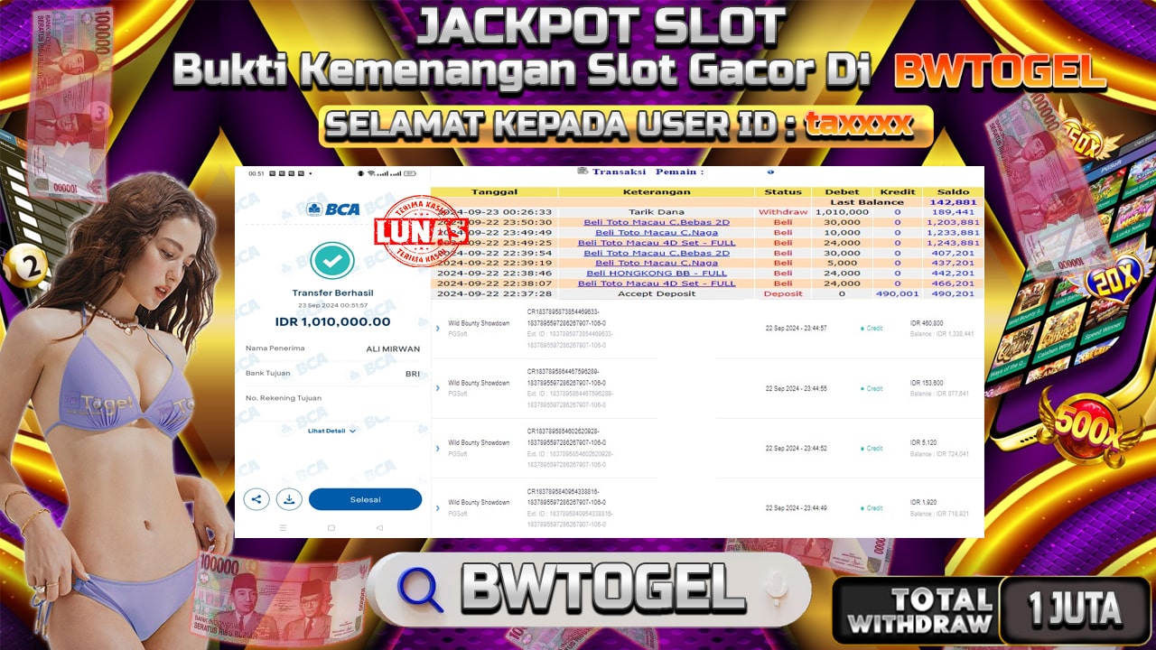 BUKTI JACKPOT SLOT WILD BOUNTY SHOWDOWN TERPERCAYA DI INDONESIA TGL 23-09-2024