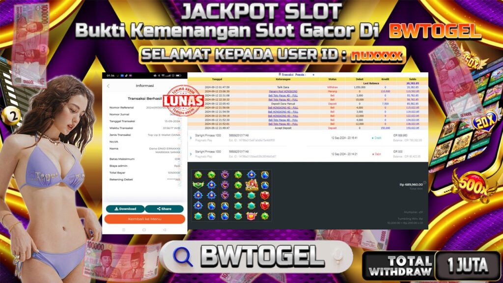 BUKTI JACKPOT SLOT STARLIGHT PRINCESS 1000 TERPERCAYA DI INDONESIA TGL 13-09-2024