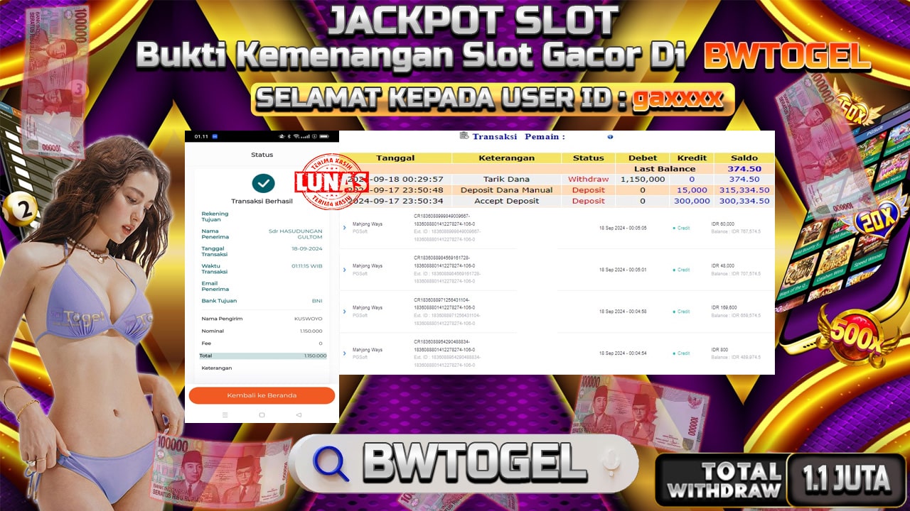 BUKTI JACKPOT SLOT MAHJONG WAYS TERPERCAYA DI INDONESIA TGL 18-09-2024