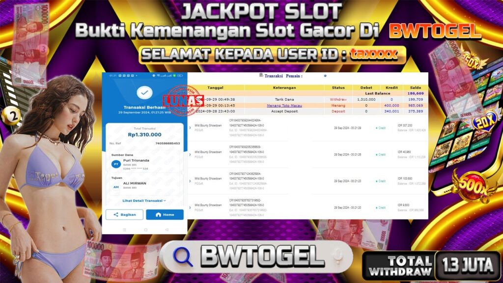 BUKTI JACKPOT SLOT WILD BOUNTY SHOWDOWN TERPERCAYA DI INDONESIA TGL 29-09-2024