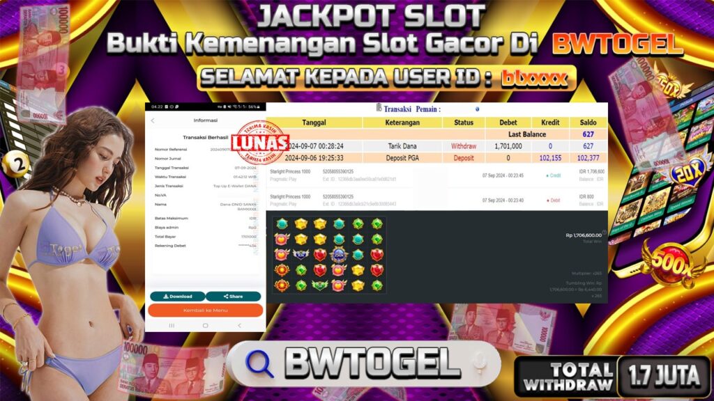 BUKTI JACKPOT SLOT STARLIGHT PRINCESS 1000 TERPERCAYA DI INDONESIA TGL 07-09-2024