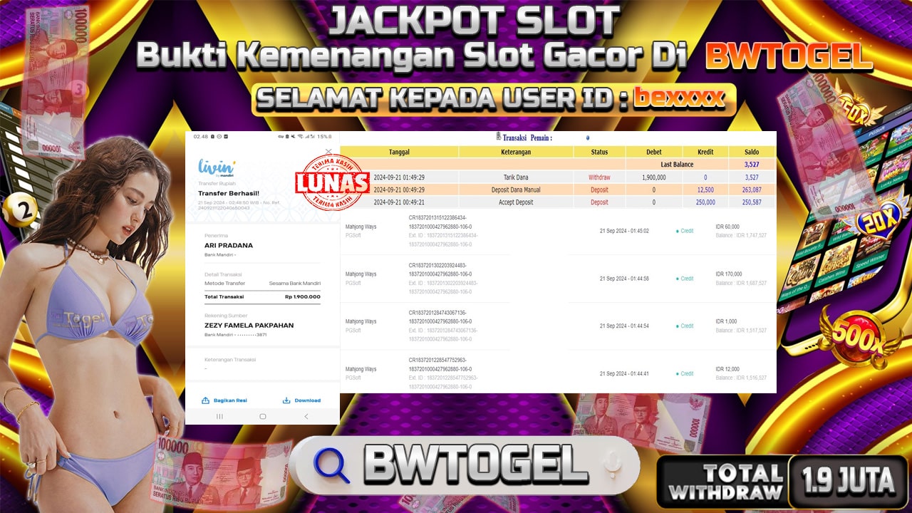 BUKTI JACKPOT SLOT MAHJONG WAYS TERPERCAYA DI INDONESIA TGL 21-09-2024