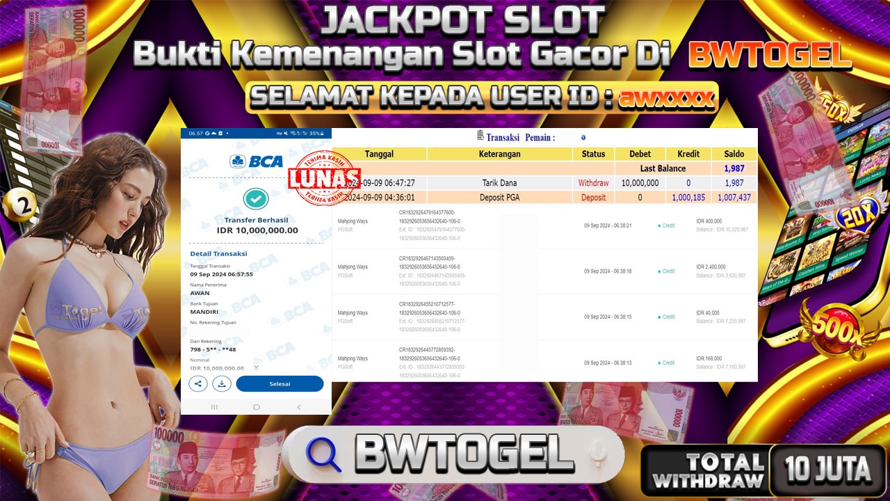 BUKTI JACKPOT SLOT MAHJONG WAYS TERPERCAYA DI INDONESIA TGL 09-09-2024