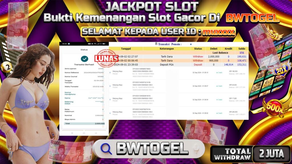 BUKTI JACKPOT SLOT MAHJONG WAYS TERPERCAYA DI INDONESIA TGL 02-09-2024